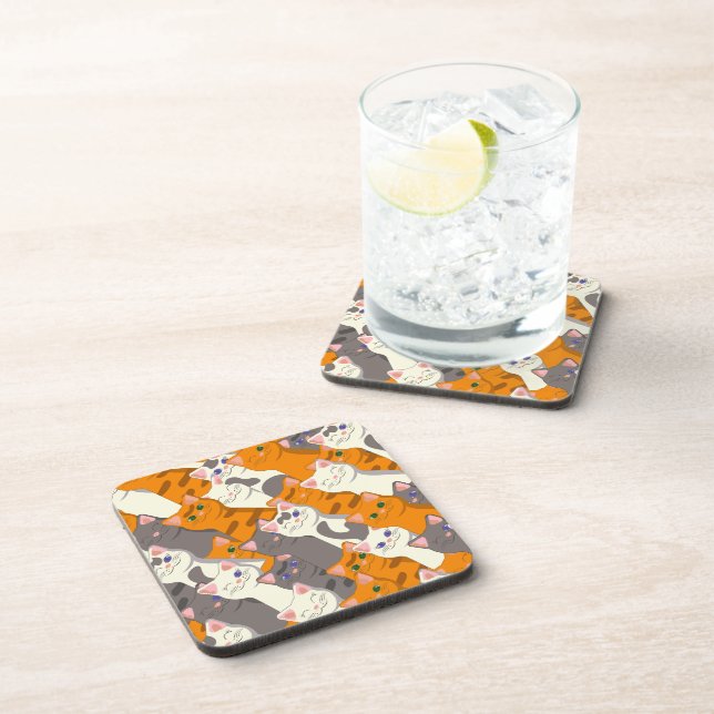 Ginger white black cat diagonal pattern coaster (Right Side)
