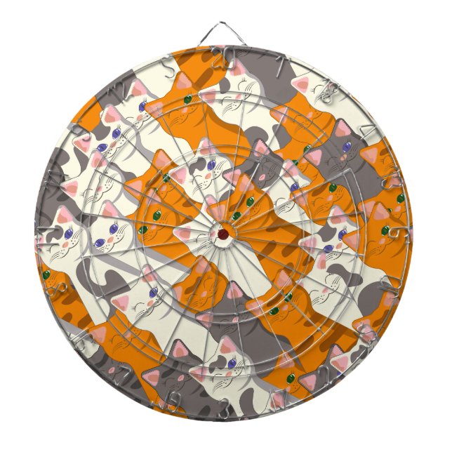 Ginger white black cat diagonal pattern dartboard (Front)