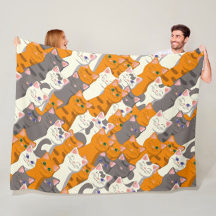 Ginger white black cat diagonal pattern fleece blanket