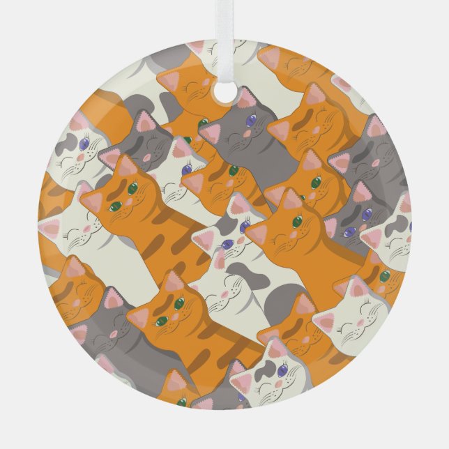Ginger white black cat diagonal pattern glass ornament (Front)
