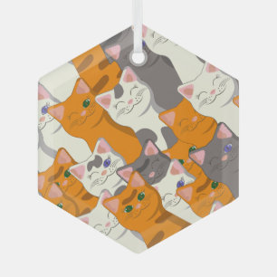 Ginger white black cat diagonal pattern glass ornament