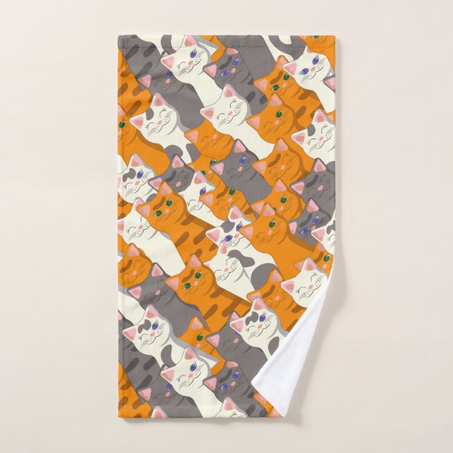 Ginger white black cat diagonal pattern hand towel (Hand Towel)
