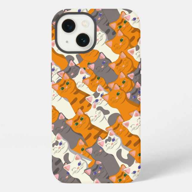 Ginger white black cat diagonal pattern iPhone case (Back)