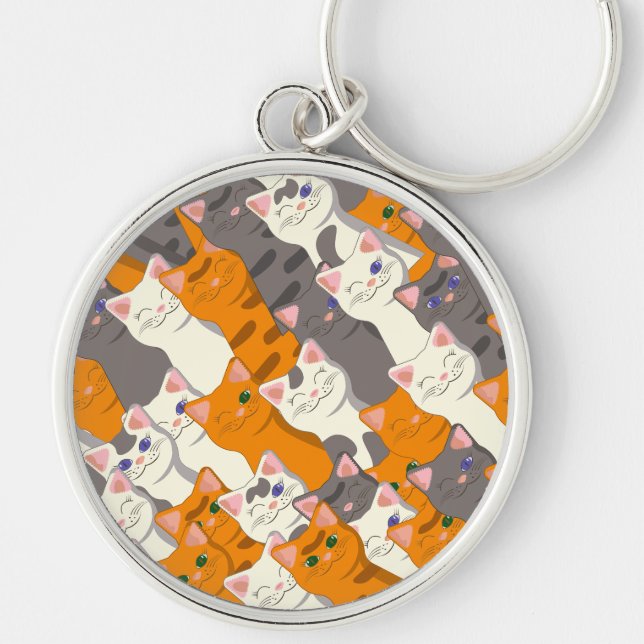 Ginger white black cat diagonal pattern keychain (Front)