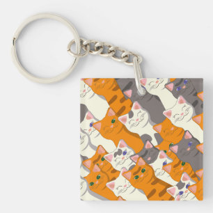 Ginger white black cat diagonal pattern keychain