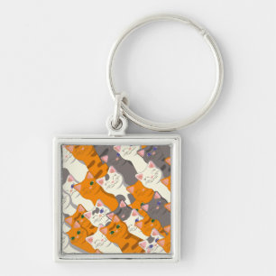 Ginger white black cat diagonal pattern keychain