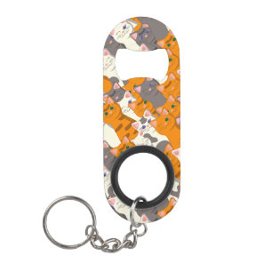 Ginger white black cat diagonal pattern keychain bottle opener