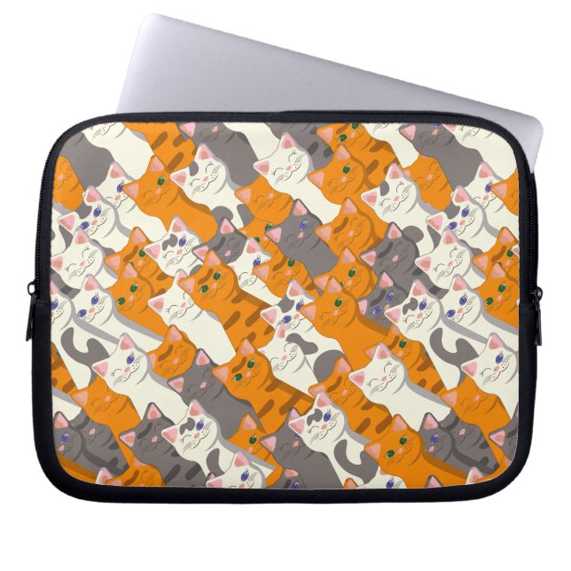 Ginger white black cat diagonal pattern laptop sleeve (Front)
