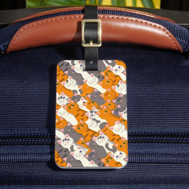 Ginger white black cat diagonal pattern luggage tag (Front Insitu 2)