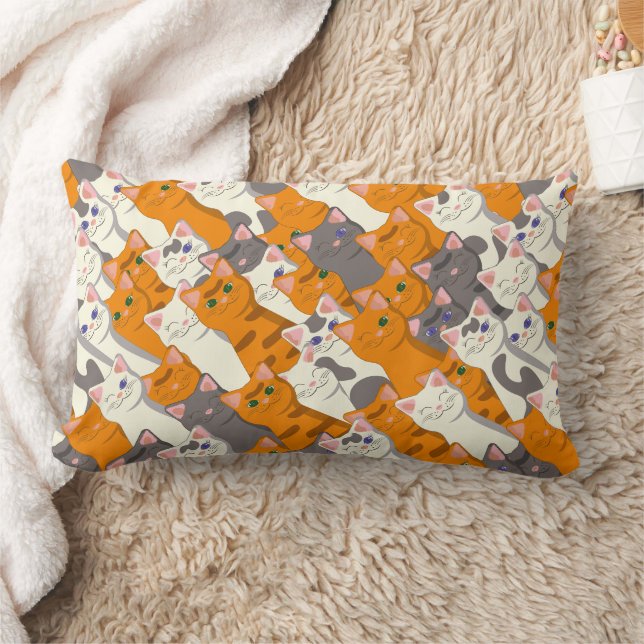 Ginger white black cat diagonal pattern lumbar pillow (Blanket)