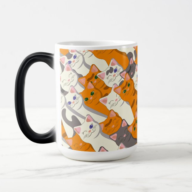 Ginger white black cat diagonal pattern magic mug (Left)