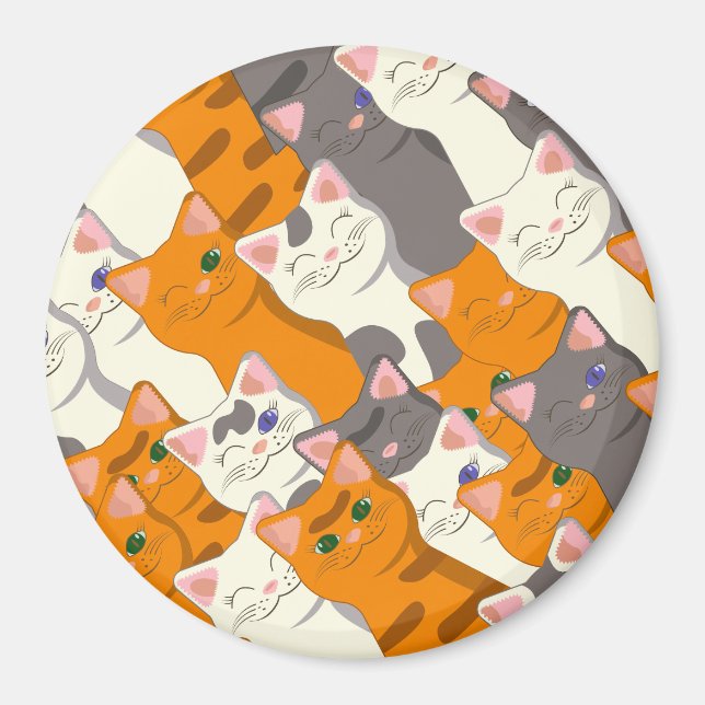 Ginger white black cat diagonal pattern magnet (Front)