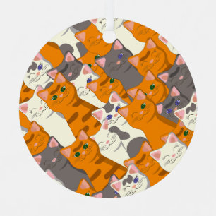 Ginger white black cat diagonal pattern metal ornament