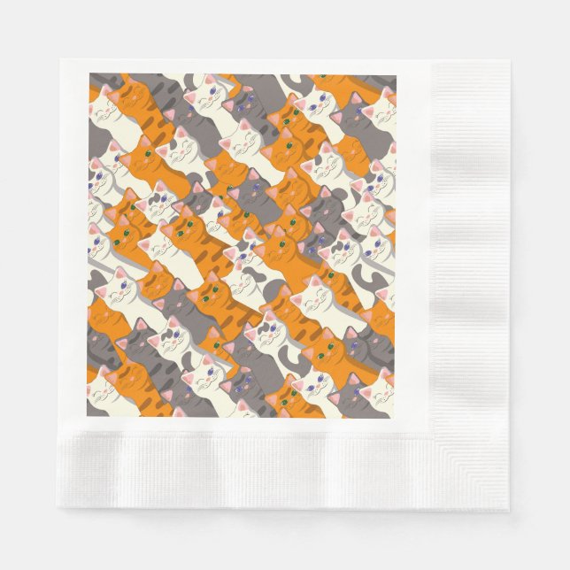 Ginger white black cat diagonal pattern napkin (Front)