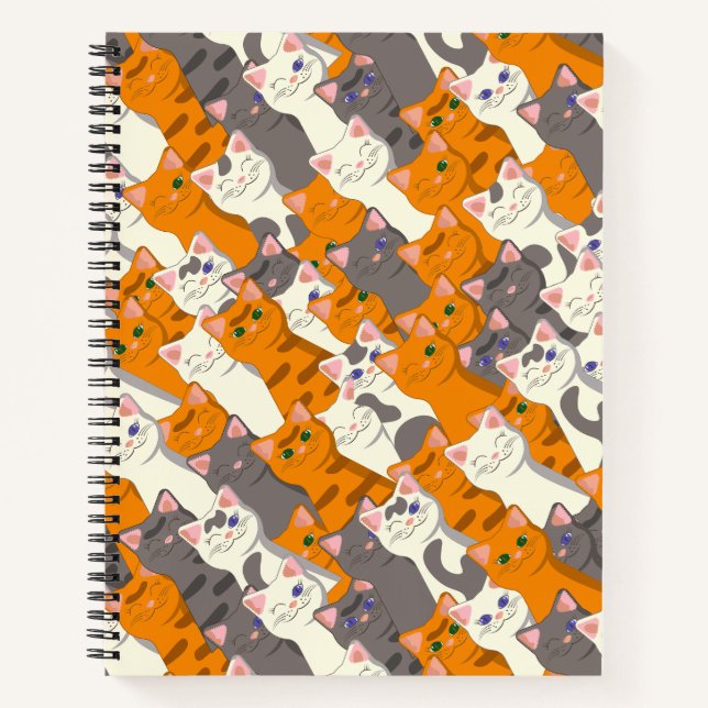 Ginger white black cat diagonal pattern notebook (Front)
