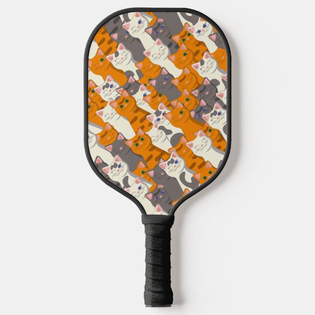 Ginger white black cat diagonal pattern pickleball paddle (Front)