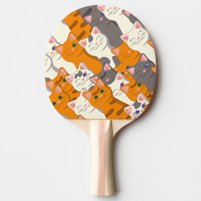 Ginger white black cat diagonal pattern ping pong paddle (Front)
