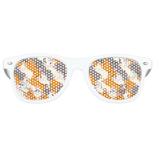 Ginger white black cat diagonal pattern retro sunglasses (Front)