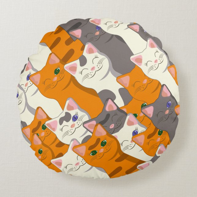 Ginger white black cat diagonal pattern round pillow (Front)