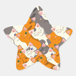 Ginger white black cat diagonal pattern star sticker