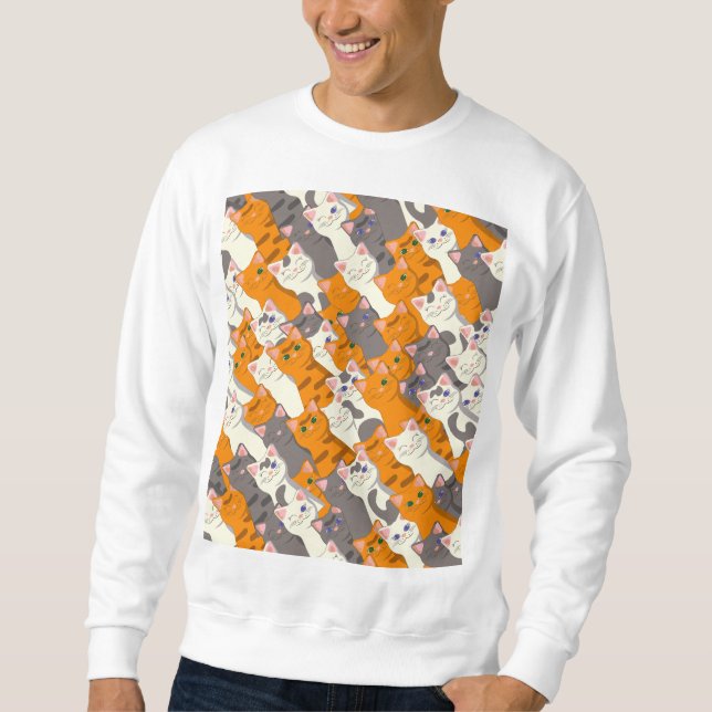 Ginger white black cat diagonal pattern sweatshirt (Front)