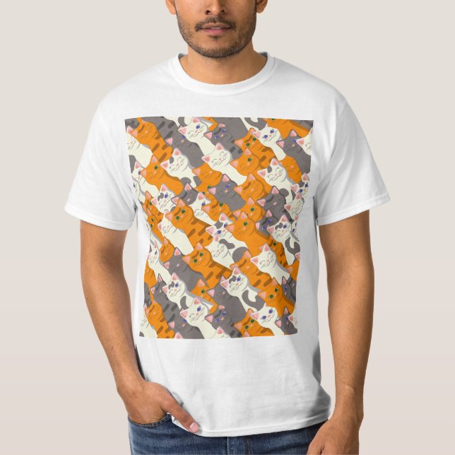 Ginger white black cat diagonal pattern T-Shirt (Front)