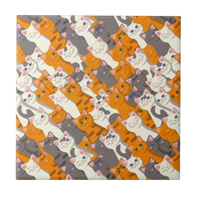 Ginger white black cat diagonal pattern tile (Front)
