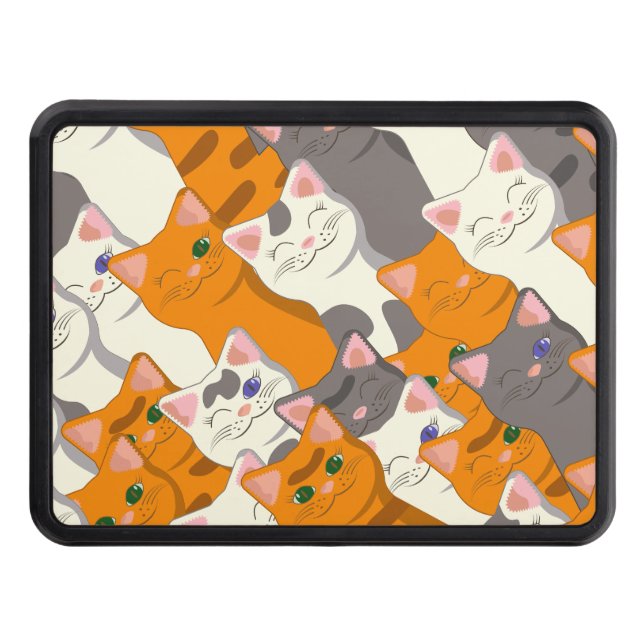 Ginger white black cat diagonal pattern trailer hitch cover (Front)
