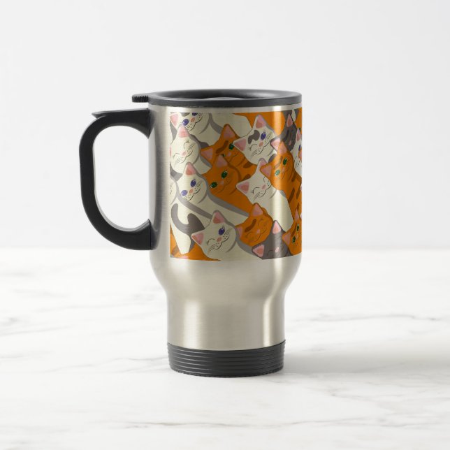 Ginger white black cat diagonal pattern travel mug (Left)