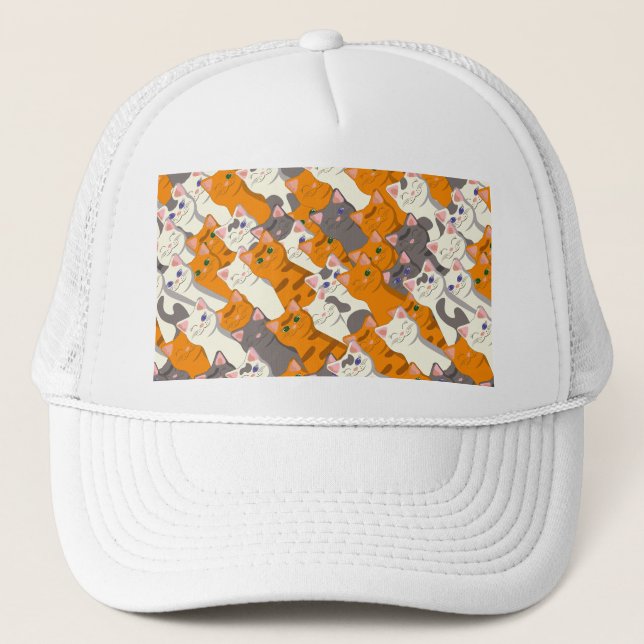 Ginger white black cat diagonal pattern trucker hat (Front)
