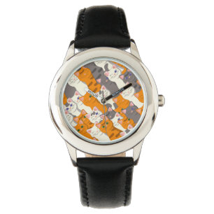 Ginger white black cat diagonal pattern watch