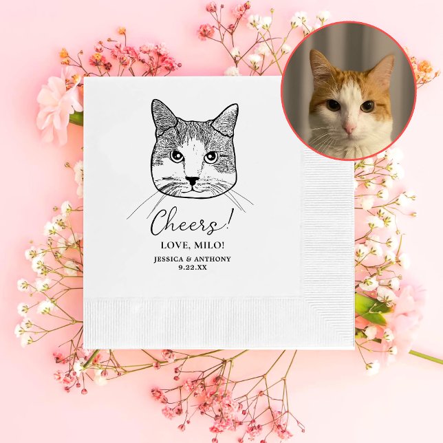 Ginger White Cat Personalized Cheers Napkin (Creator Uploaded)