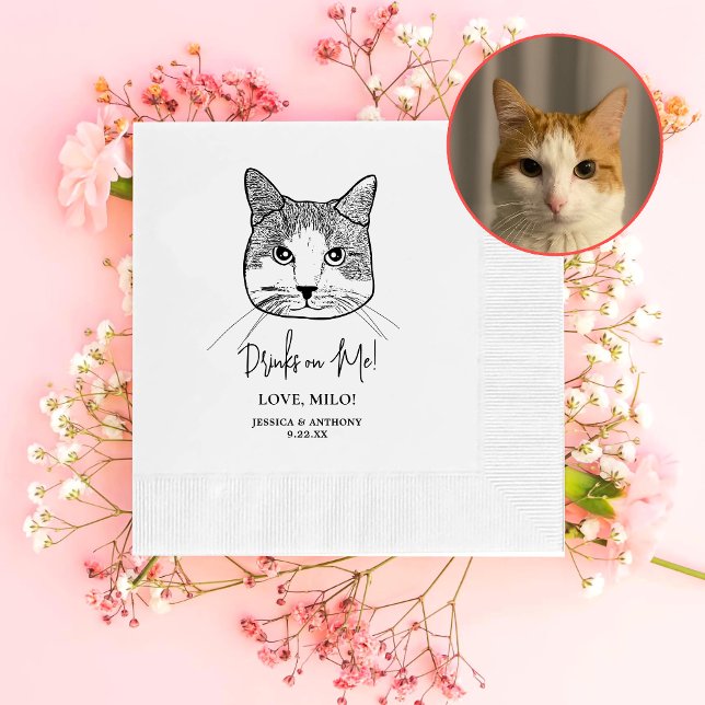 Ginger White Cat Personalized Drinks On Me Napkin (Creator Uploaded)