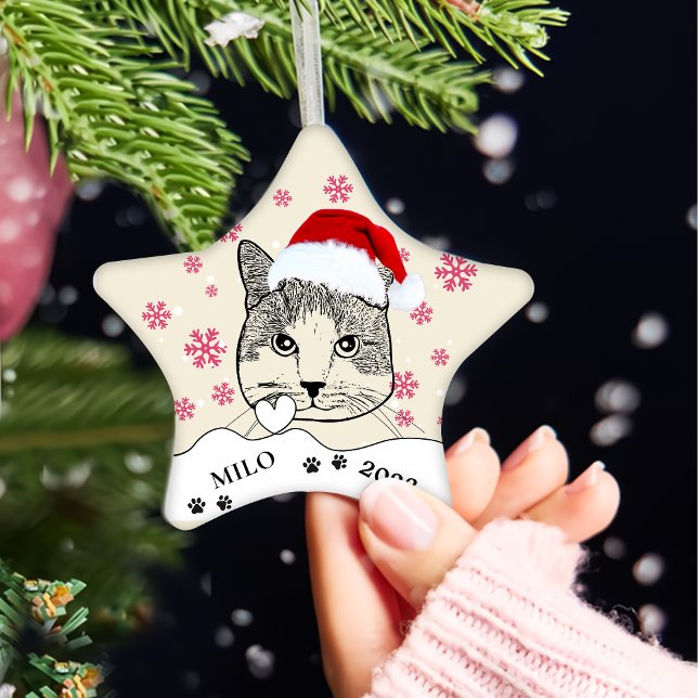 Ginger White Cat Personalized Hand Drawing Ceramic Ornament (Creator Uploaded)