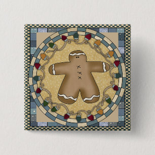 Gingerbread 2 Inch Square Button