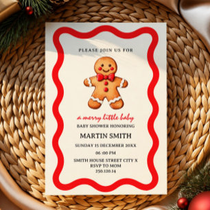 Gingerbread a little merry baby shower invitation