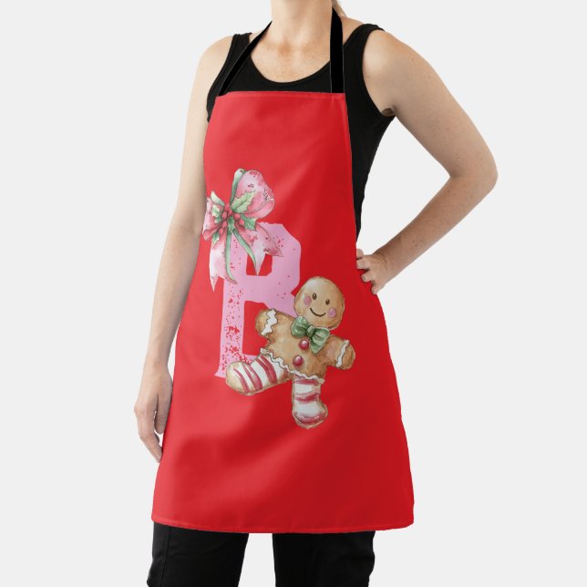 Gingerbread and Bow Initial Name Apron (Insitu)