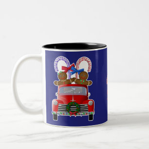 Gingerbread and Candy Canes Little Red Truck Two-Tone Coffee Mug