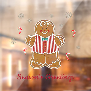 Gingerbread and Candy Canes Red Text Window Cling