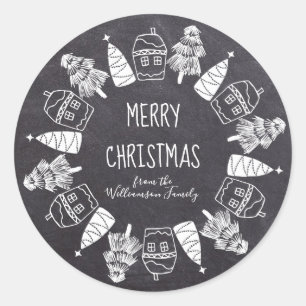 Gingerbread and Christmas Tree Chalkboard Classic Round Sticker
