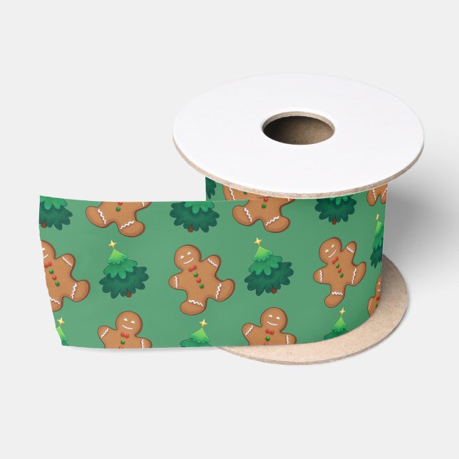 Gingerbread and Evergreens Satin Ribbon (Spool)