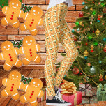 Gingerbread and Holly - Christmas Leggings<br><div class="desc">Illustration of gingerbread men dancing with holly in the background</div>