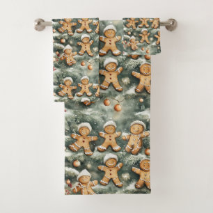 Gingerbread and Ornament Christmas Pattern  Bath Towel Set