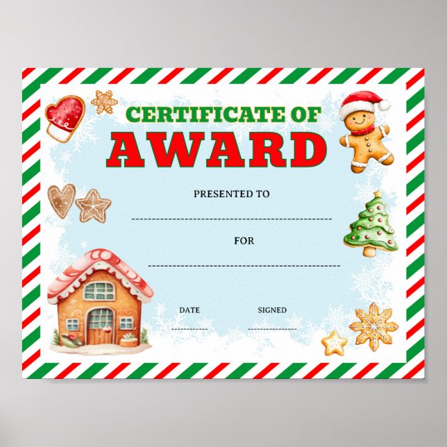 Gingerbread award certificate editable poster (Front)