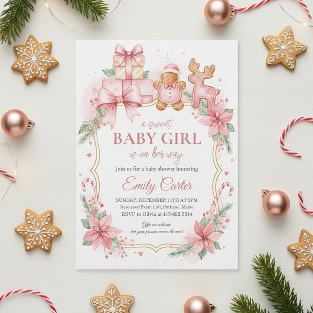 Gingerbread Baby Girl Shower Invitation Christmas (Gingerbread Baby Shower)