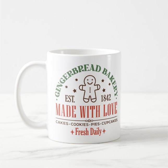 Gingerbread Bakery Christmas Sign Coffee Mug (Left)
