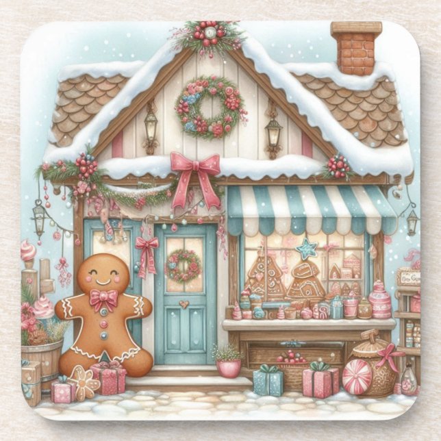 Gingerbread Bakery House Shop beverage coaster (Front)
