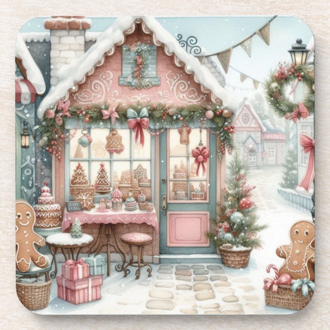 Gingerbread Bakery House Shop Coaster (Front)