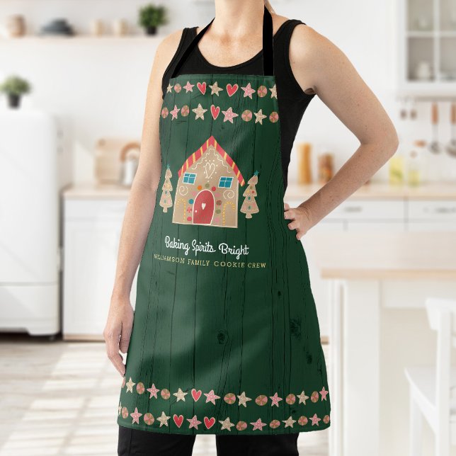 Gingerbread Baking Green Rustic Holiday Typography Apron (Creator Uploaded)