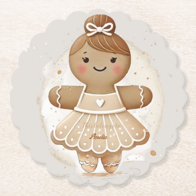 Gingerbread Ballerina Personalized Paper Coaster (Front)